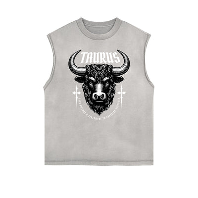 Distressed Sleeveless Chinese Zodiac Pattern Tee