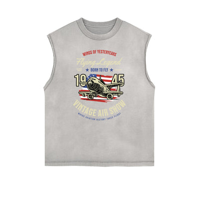 Distressed Sleeveless Retro Revival Pattern Tee