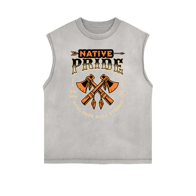 Distressed Sleeveless Retro Revival Pattern Tee