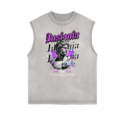 Distressed Sleeveless Abstract Art Pattern Tee