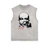 Distressed Sleeveless Abstract Art Pattern Tee
