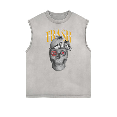Distressed Sleeveless Abstract Art Pattern Tee