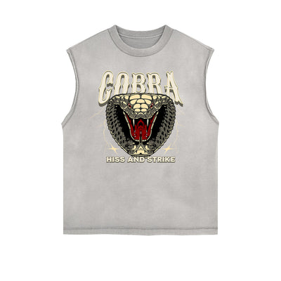 Distressed Sleeveless Snake Pattern Tee