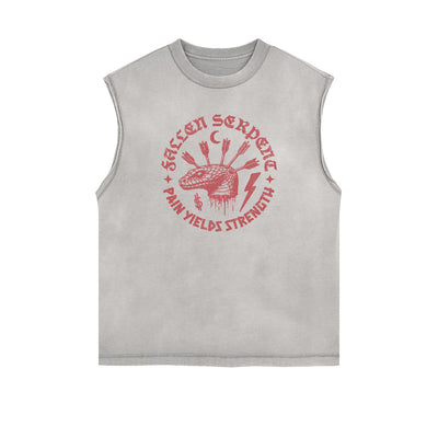 Distressed Sleeveless Snake Pattern Tee