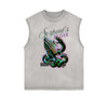 Distressed Sleeveless Snake Pattern Tee
