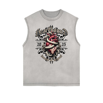 Distressed Sleeveless Snake Pattern Tee