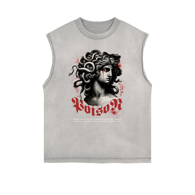 Distressed Sleeveless Snake Pattern Tee