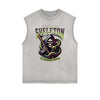 Distressed Sleeveless Snake Pattern Tee