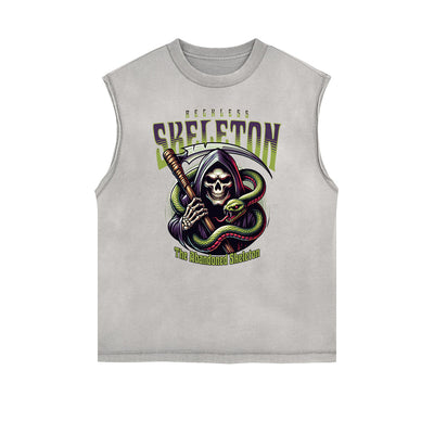 Distressed Sleeveless Snake Pattern Tee