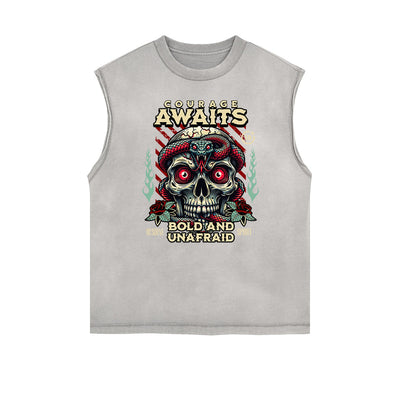 Distressed Sleeveless Snake Pattern Tee