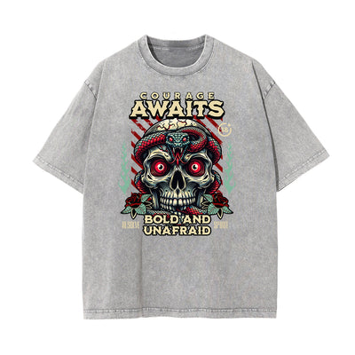 Stone Wash Snake Pattern T Shirt