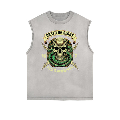 Distressed Sleeveless Snake Pattern Tee
