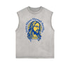 Distressed Sleeveless Jesus Pattern Tee