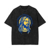Stone Wash Jesus Pattern T Shirt