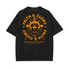 Stone Wash Jesus Pattern T Shirt