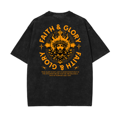 Stone Wash Jesus Pattern T Shirt