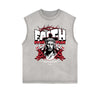 Distressed Sleeveless Jesus Pattern Tee
