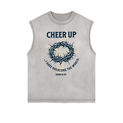 Distressed Sleeveless Jesus Pattern Tee