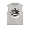 Distressed Sleeveless Jesus Pattern Tee