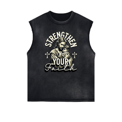Frayed Edge Jesus Graphic Tank Top