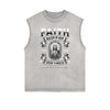 Distressed Sleeveless Jesus Pattern Tee