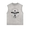 Distressed Sleeveless Jesus Pattern Tee