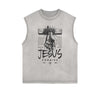 Distressed Sleeveless Jesus Pattern Tee