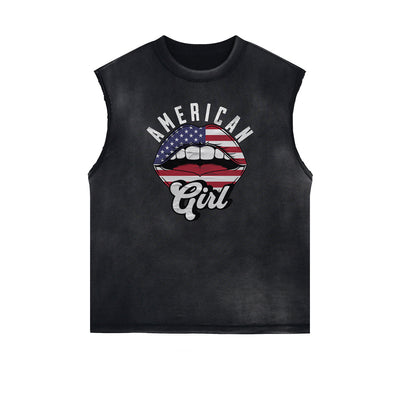 Frayed Edge Red Lips Graphic Tank Top