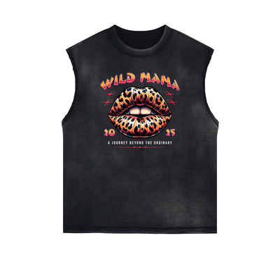 Frayed Edge Red Lips Graphic Tank Top
