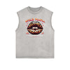 Distressed Sleeveless Red Lips Pattern Tee