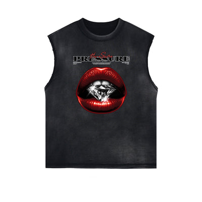 Frayed Edge Red Lips Graphic Tank Top
