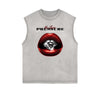 Distressed Sleeveless Red Lips Pattern Tee