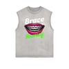 Distressed Sleeveless Red Lips Pattern Tee