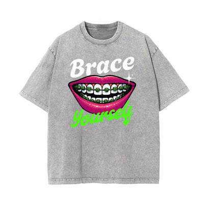 Stone Wash Red Lips Pattern T Shirt