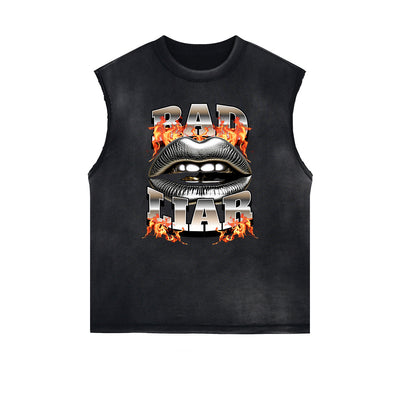 Frayed Edge Red Lips Graphic Tank Top