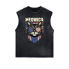 Distressed Sleeveless Cat Pattern Tee