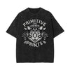Stone Wash Cat Pattern T Shirt