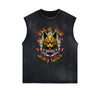 Distressed Sleeveless Cat Pattern Tee