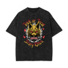 Stone Wash Cat Pattern T Shirt