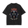 Stone Wash Cat Pattern T Shirt