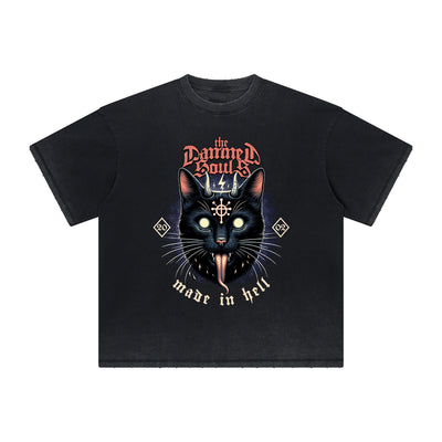 Thick Faded Cat Graphic T Shirt