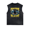 Distressed Sleeveless Cat Pattern Tee