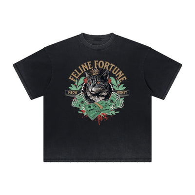 Thick Faded Cat Graphic T Shirt