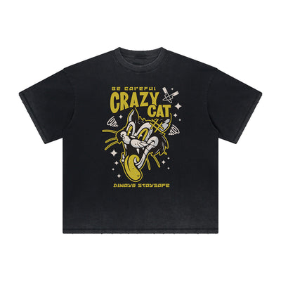 Thick Faded Cat Graphic T Shirt