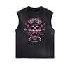 Distressed Sleeveless Cat Pattern Tee