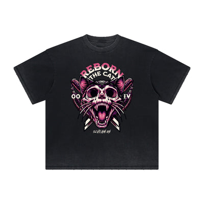 Thick Faded Cat Graphic T Shirt