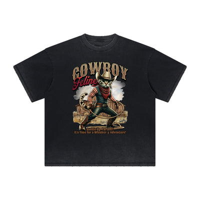 Thick Faded Cat Graphic T Shirt