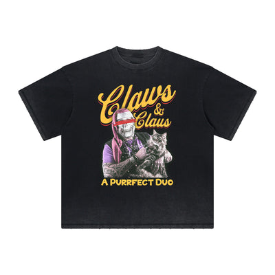 Thick Faded Cat Graphic T Shirt