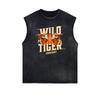 Distressed Sleeveless Tiger Pattern Tee