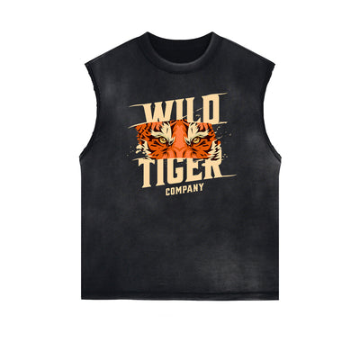 Distressed Sleeveless Tiger Pattern Tee